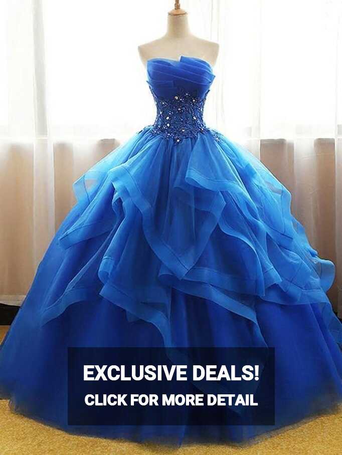 Ball Gown Wedding Dresses Strapless Floor-length Royal Blue Bridal ...