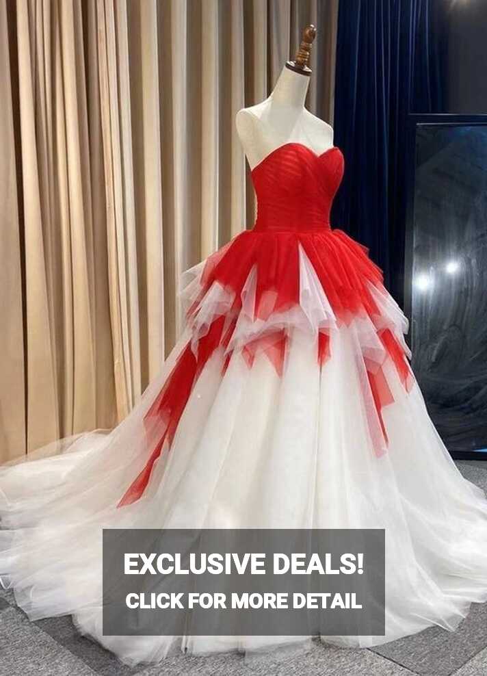 Ball Gown White And Red Wedding Dress M943