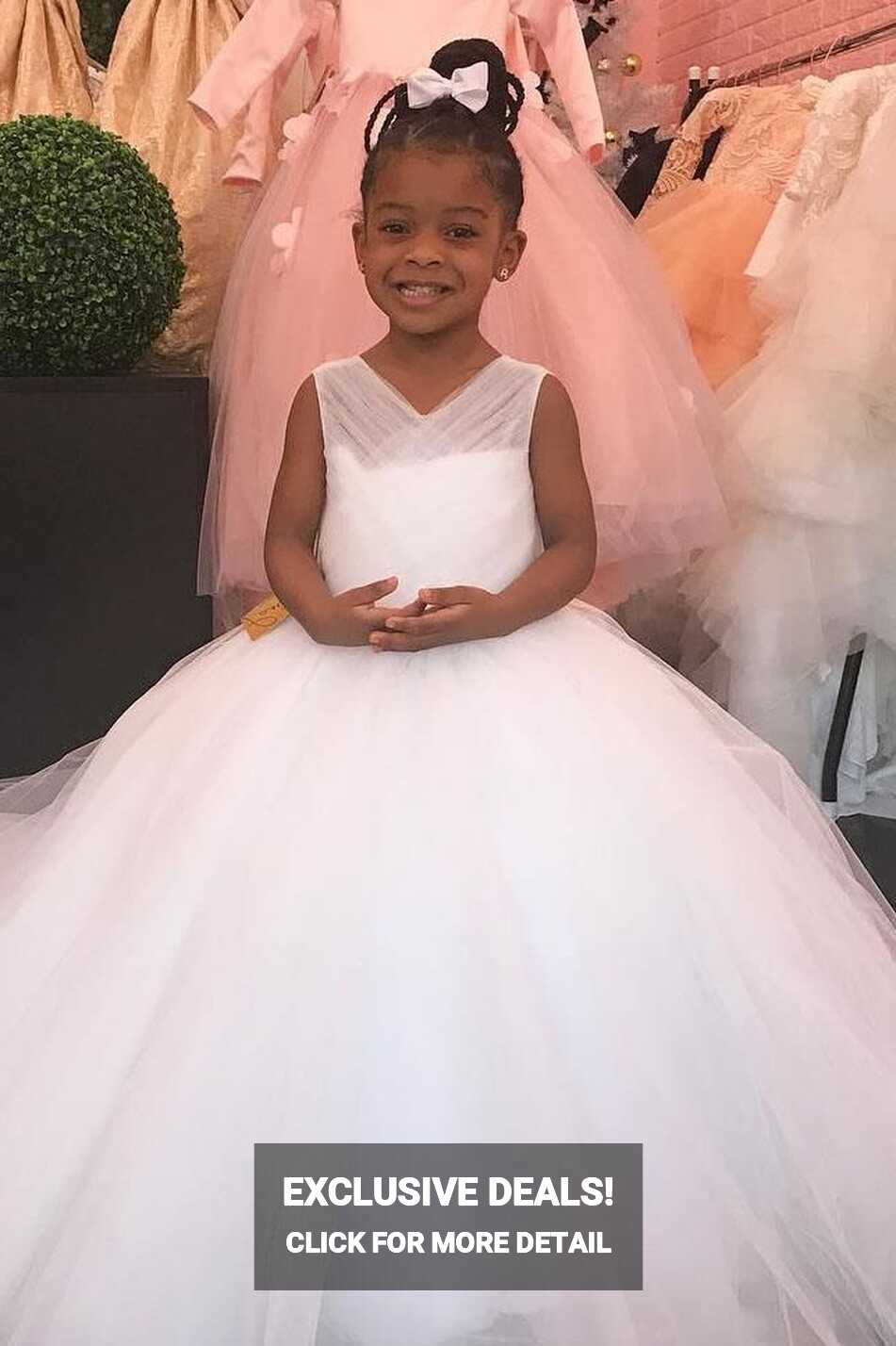 Ball gown V-Neck Long White Flower Girl Dress - Child 9 / Custom Color