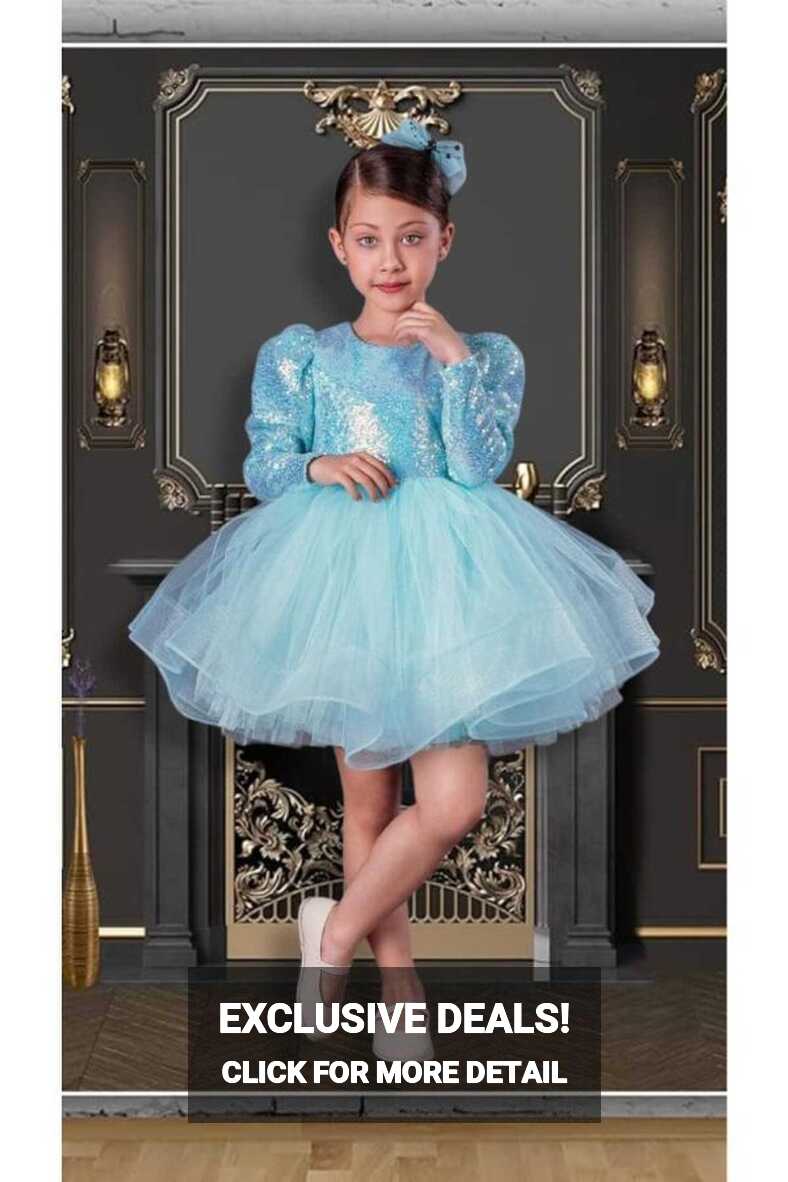 Bambi Kids Balloon Shoulder Sleeves Sequined Ball Gown Pageant ...