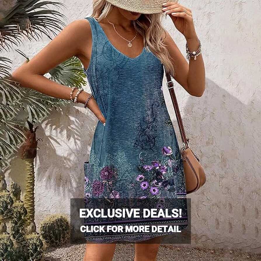 Beach Dress Women&#39;s Summer Strappy Dress V-Neck Summer Dresses ...