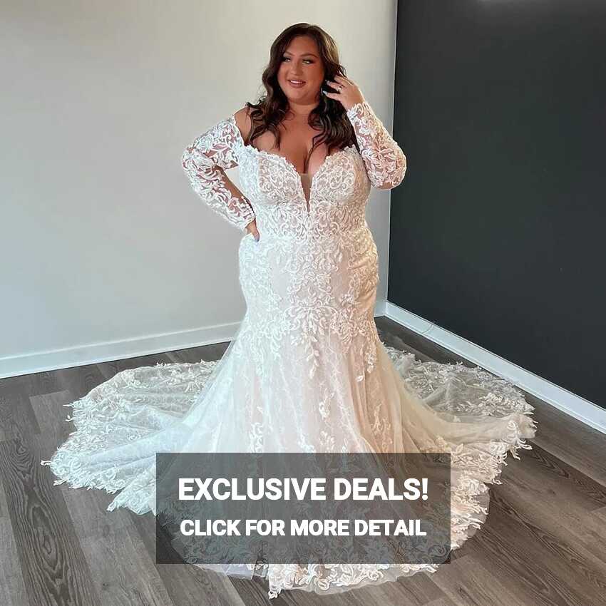 Beach Mermaid Plus Size Wedding Dresses Long Sleeve Lace Court ...