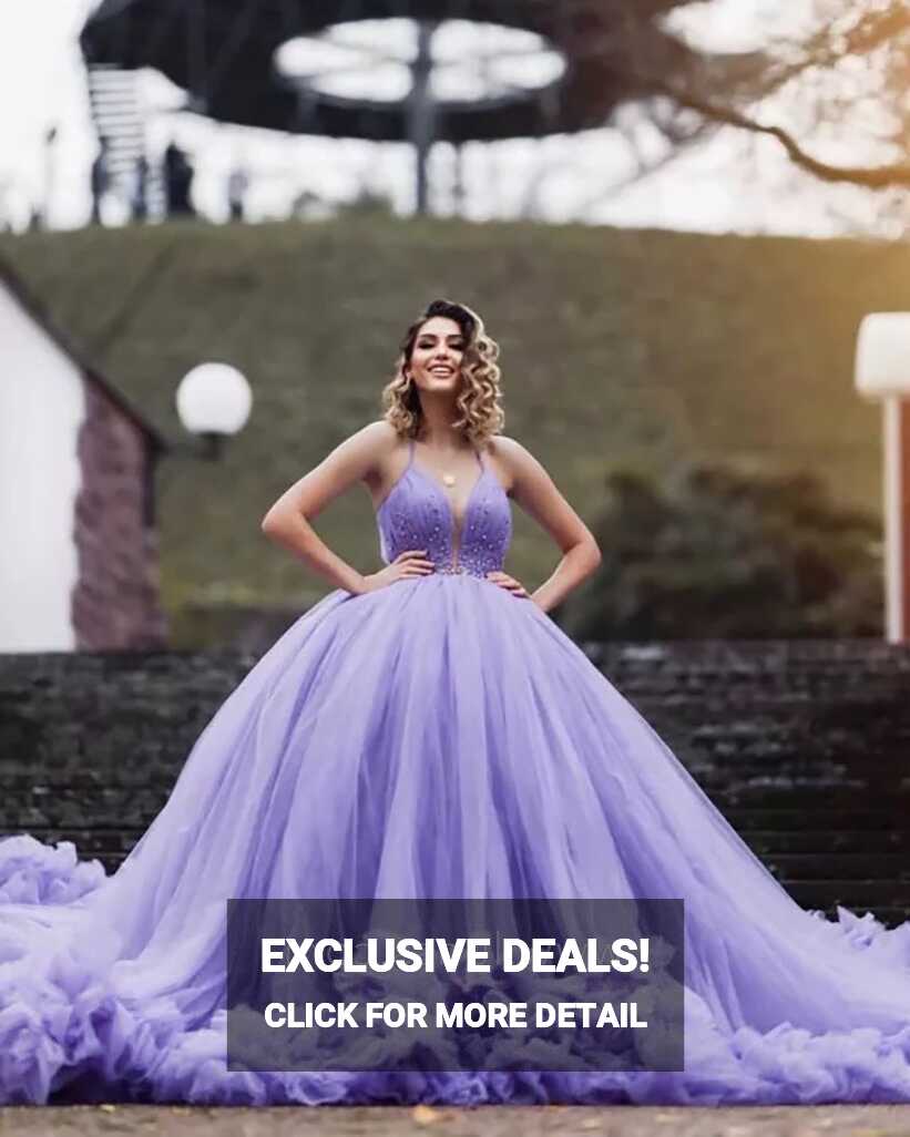 Beaded Lavender Purple Ruffled Tulle Formal Ball Gown - Lunss