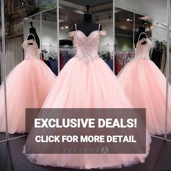 Beaded Off-the-shoulder Baby Pink Prom Ball Gown - Xdressy