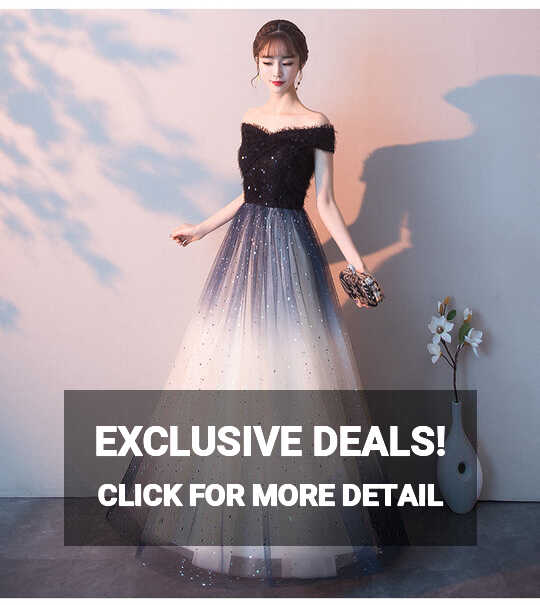 Beautiful Black Off Shoulder Tulle Gradient Long Party Gown, Long ...