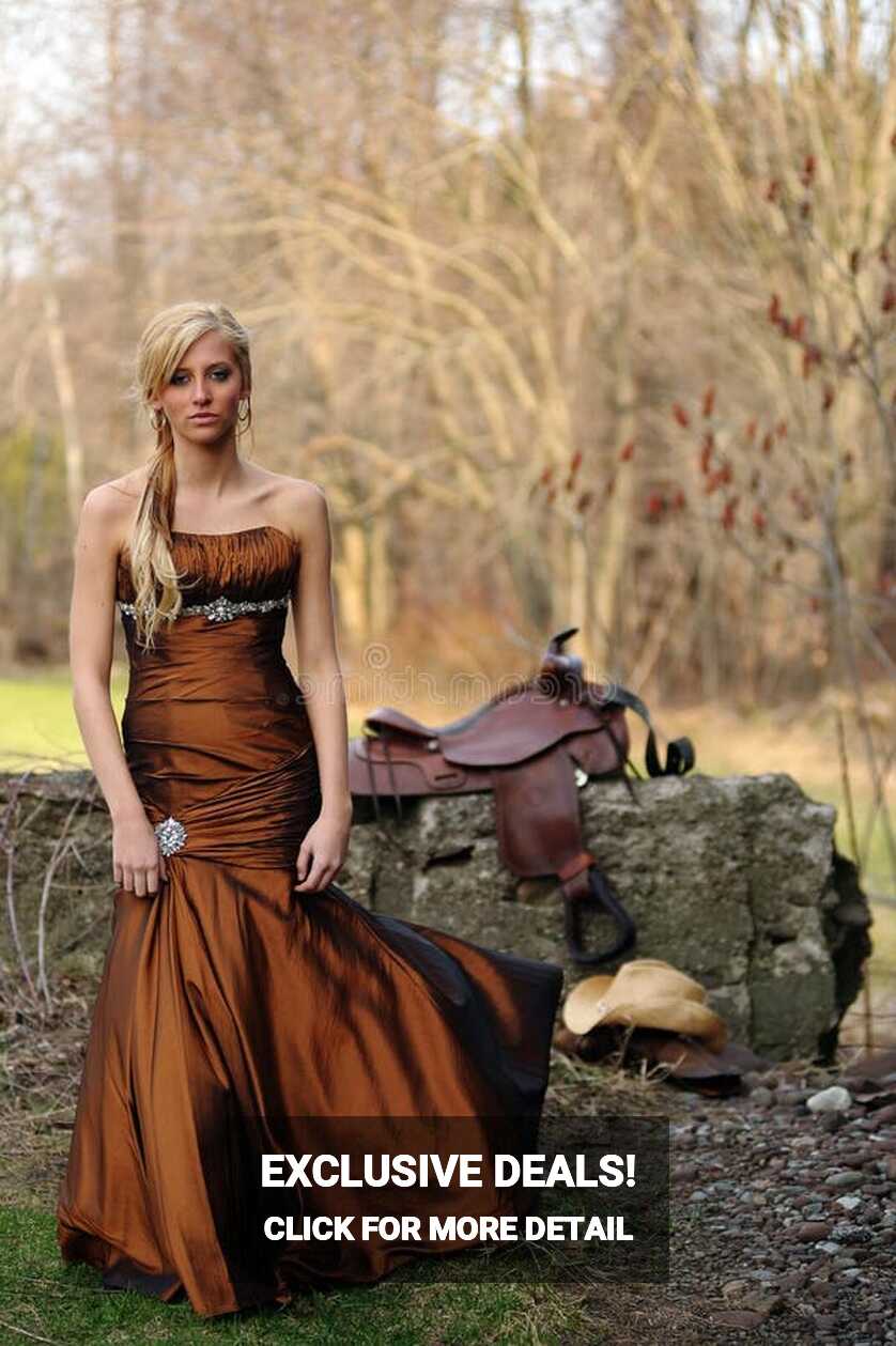 Beautiful Cowgirl in a Formal Dress Near a Cement Wall Stock Photo ...