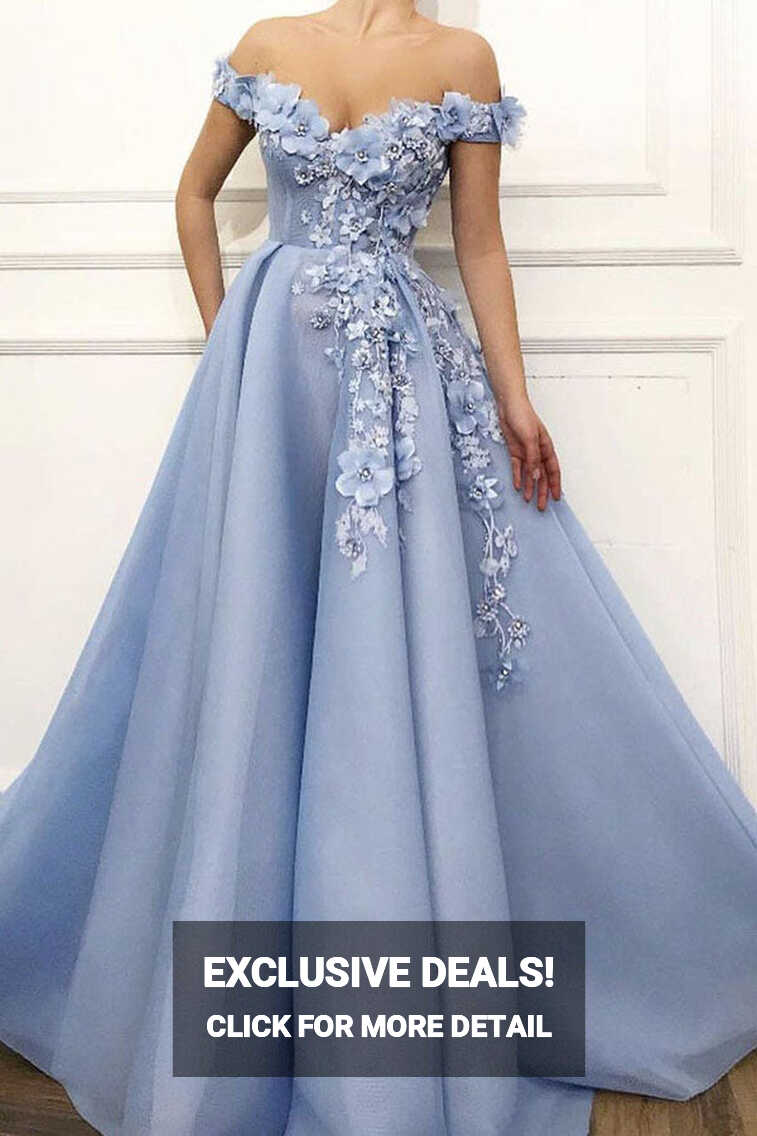 Beautiful Elegant Sky Blue Prom Dress Long Princess Prom Dresses