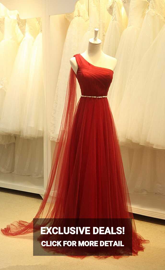 Beautiful Gauze Shoulder Long Simple Ball Gown Wine Red, Wine Red ...