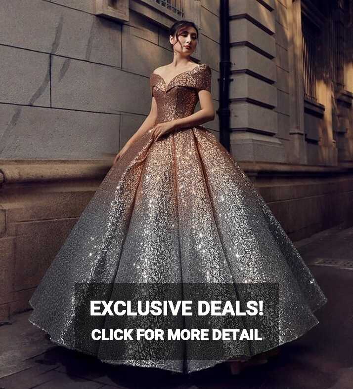 Beautiful Glitter Sequin Ball Gown Golden Silver Quinceanera ...