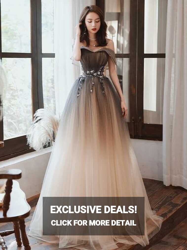 Beautiful Gradient Off Shoulder Tulle Long Party Dress, Sweetheart ...