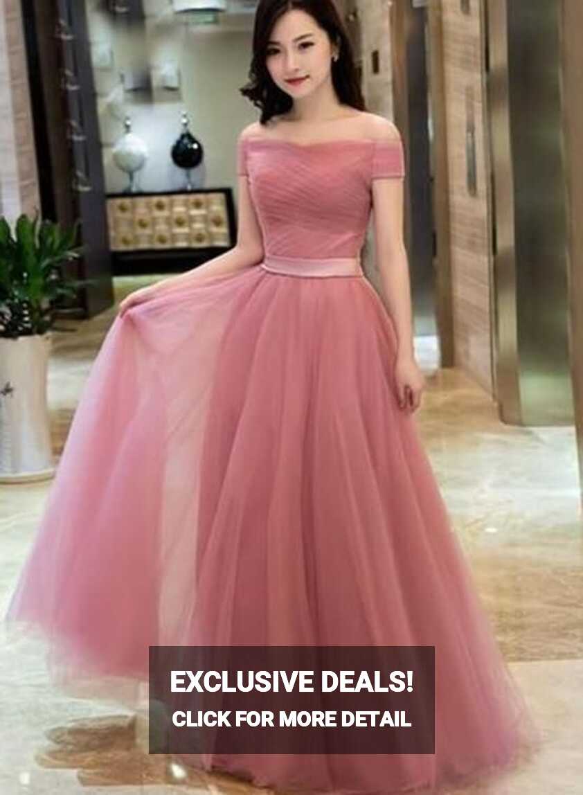 Beautiful Off Shoulder Pink Floor Length Junior Party Dress , Pink ...