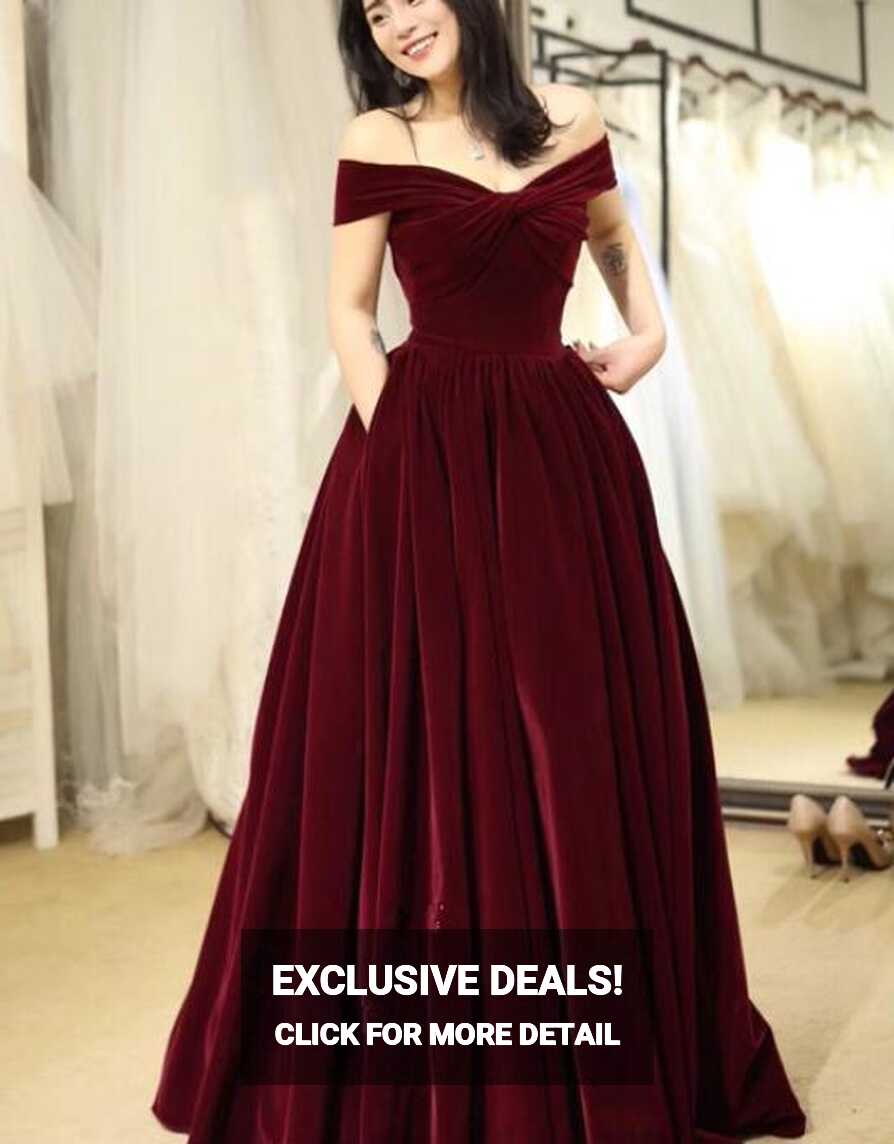 Beautiful Off Shoulder Velvet Long Party Dress, Elegant Prom ...