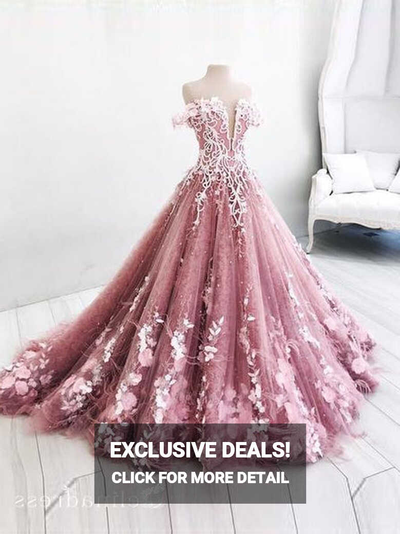 Beautiful Off-the-shoulder Pink Lace Long Prom Dress Gorgeous ...