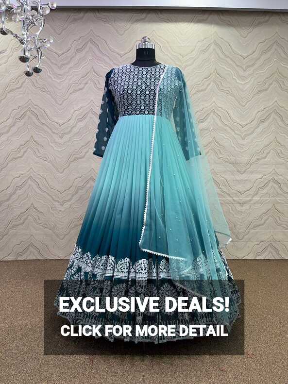 Beautiful Party Wear Indian Gown With Dupatta - Evilato