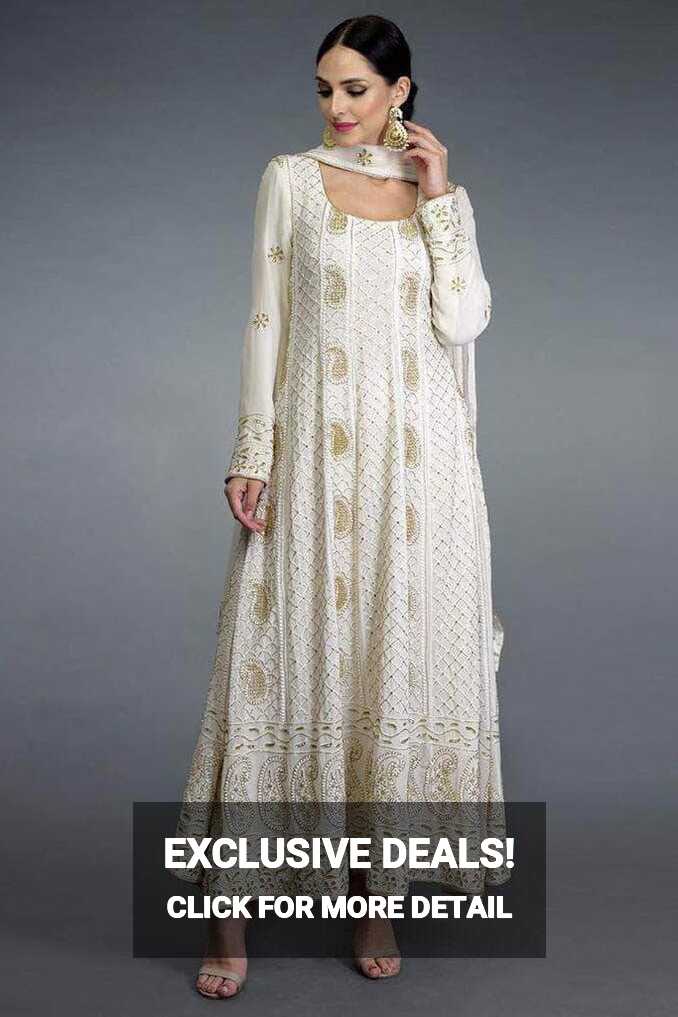 Beautiful Pure Georgette Handwork Chikankari Off-White Anarkali ...