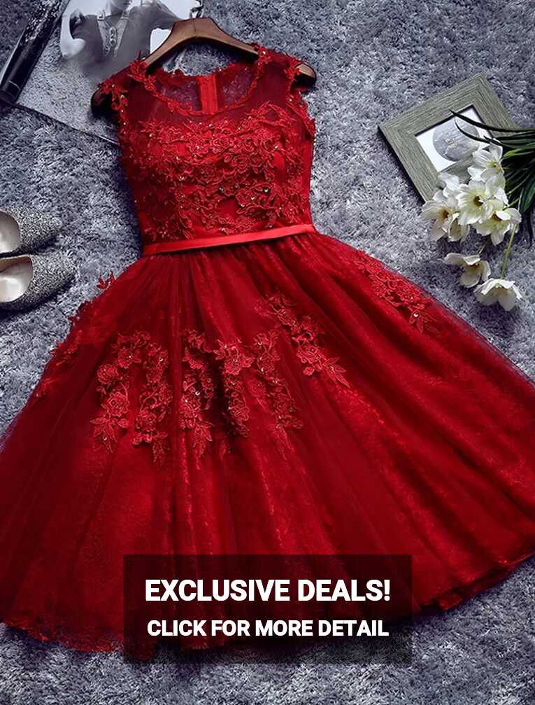 Beautiful Red Cocktail Dress 2016 Short Lace Party Dress With Sash