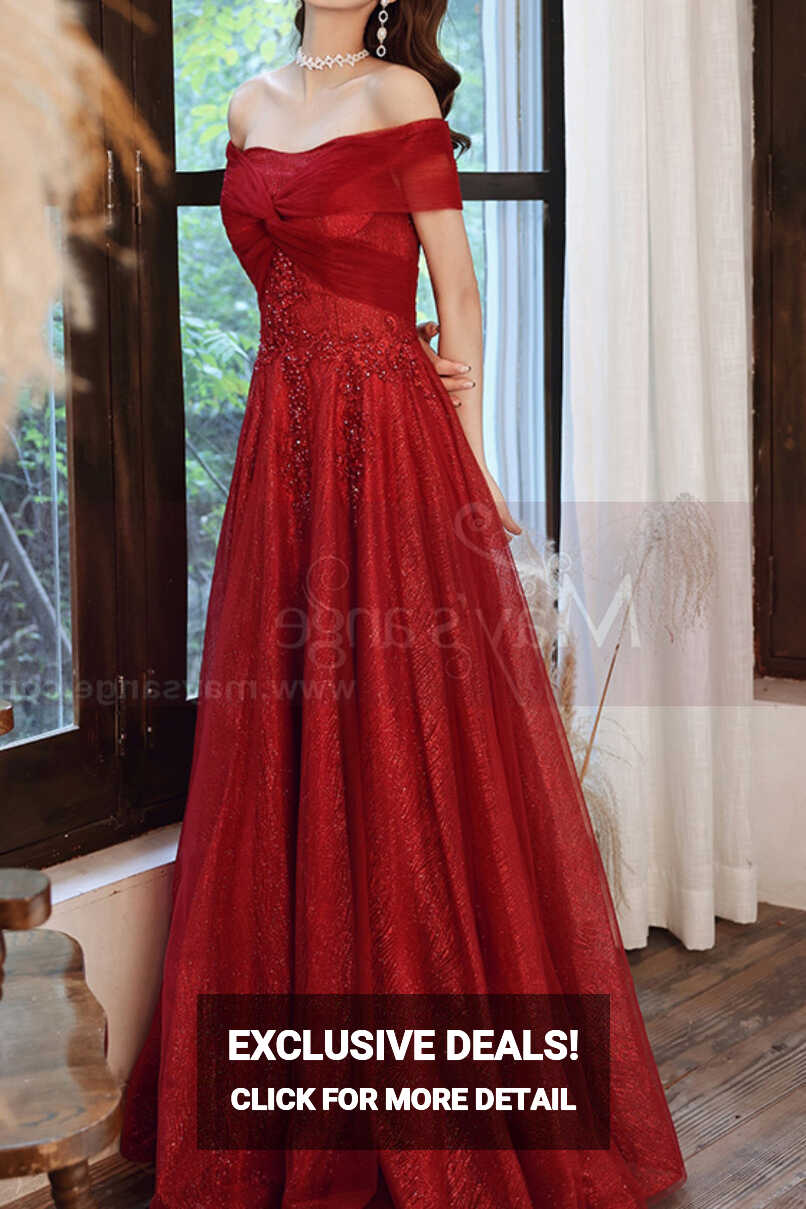 Beautiful Red Formal Evening Gowns Crossover Strapless Style