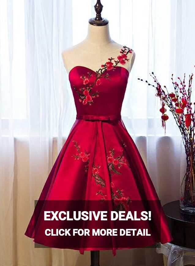 Beautiful Red Satin Knee Length Party Dress, Cute Bridesmaid Dress ...