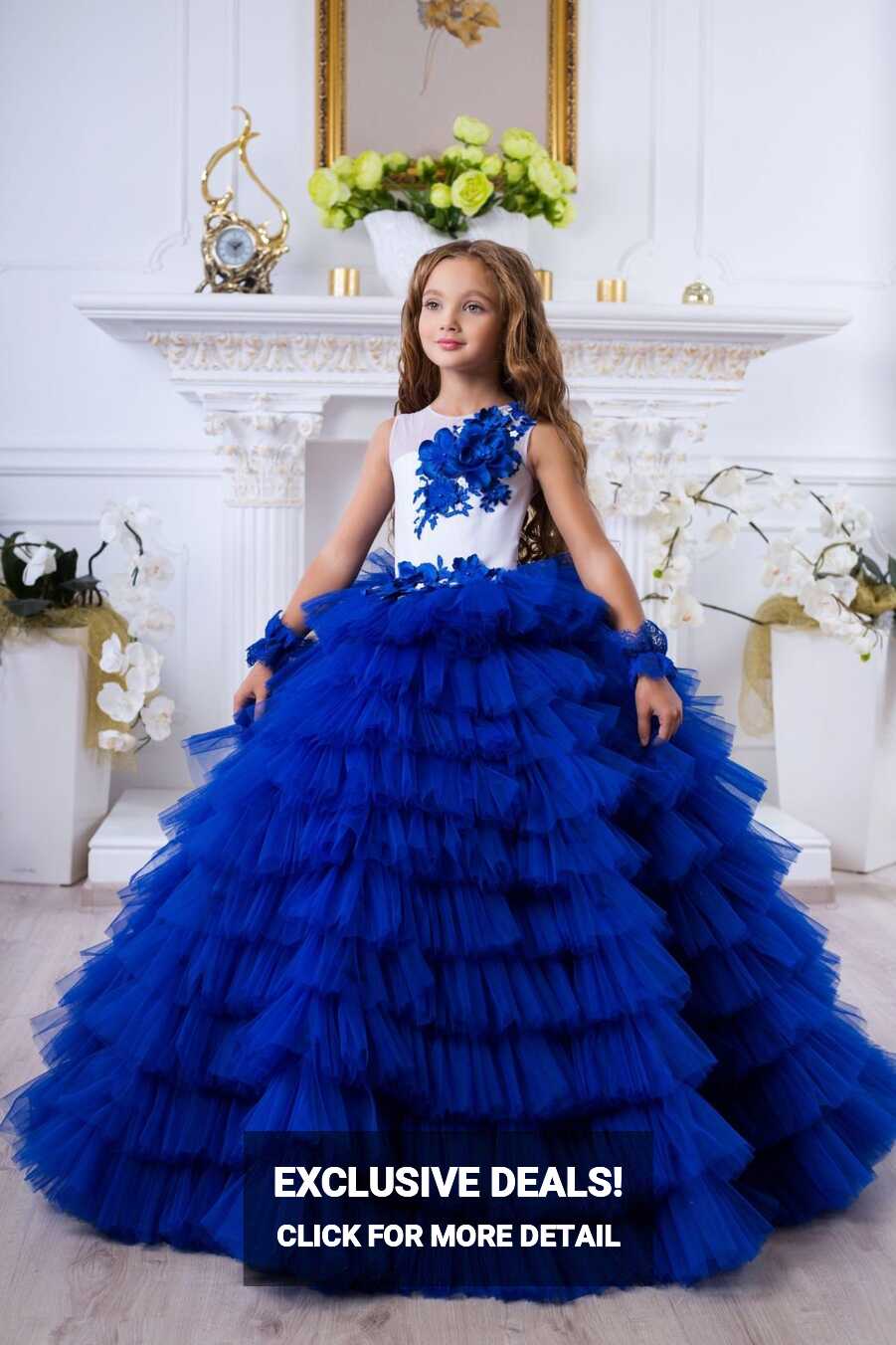 Beautiful Royal Blue Flower Girl Dress Birthday Wedding Party ...