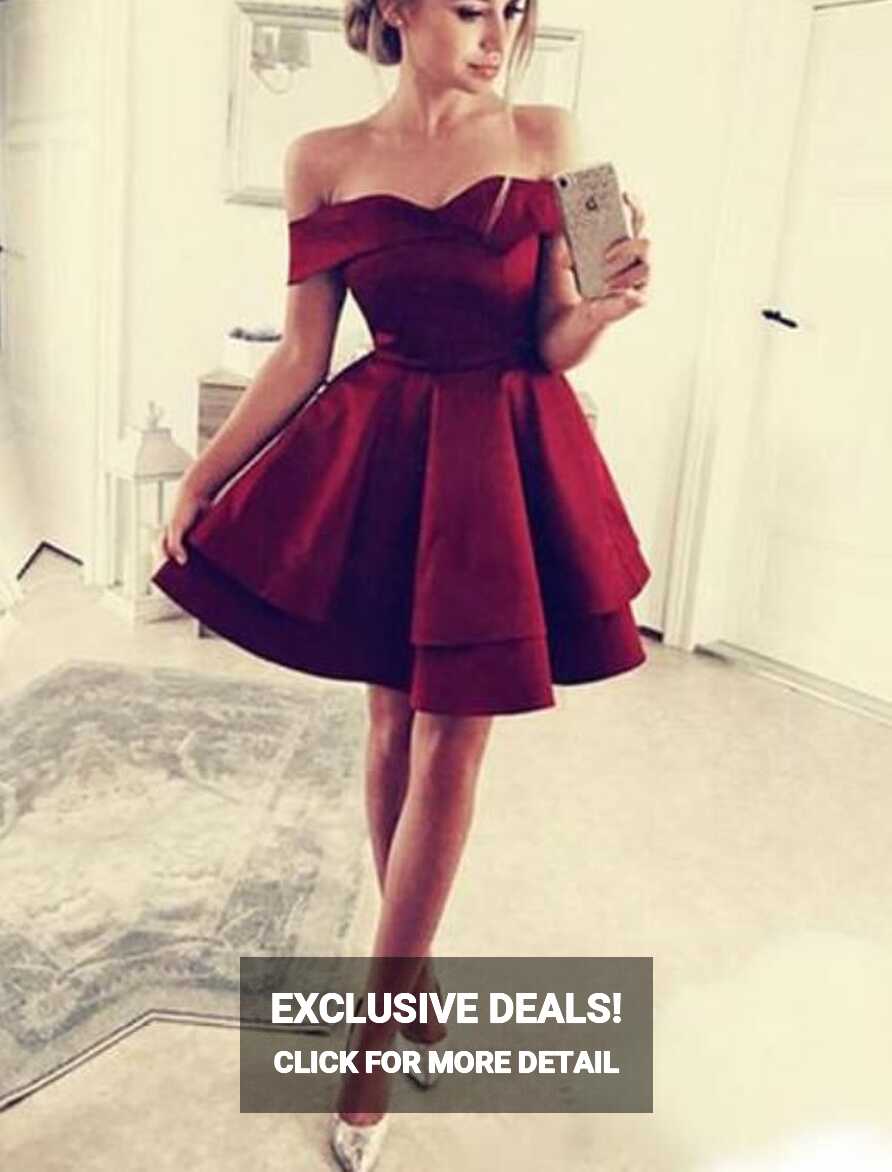 Beautiful Satin Off Shoulder Short Homecoming Dress 2019, Lovely ...