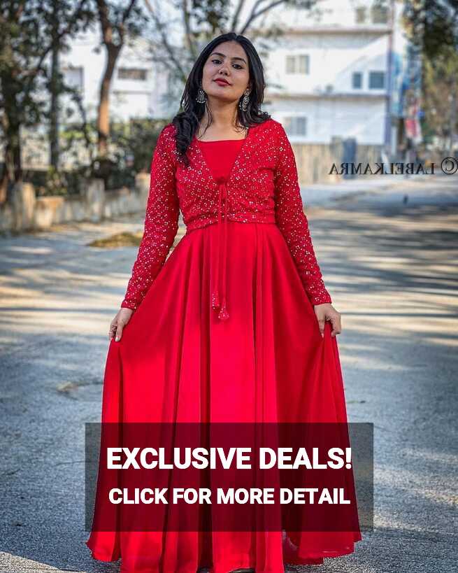 Beautiful Sequence Work Red Color Gown With Jacket - Clothsv