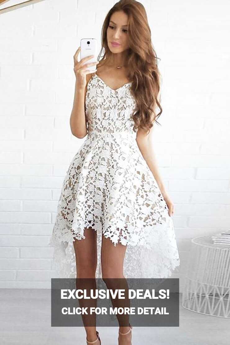 Beautiful Short Front Long Back White Lace Homecoming Dresses ...