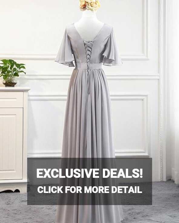 Beautiful Simple Grey Chiffon Long Formal Dress, Grey Party Dress ...