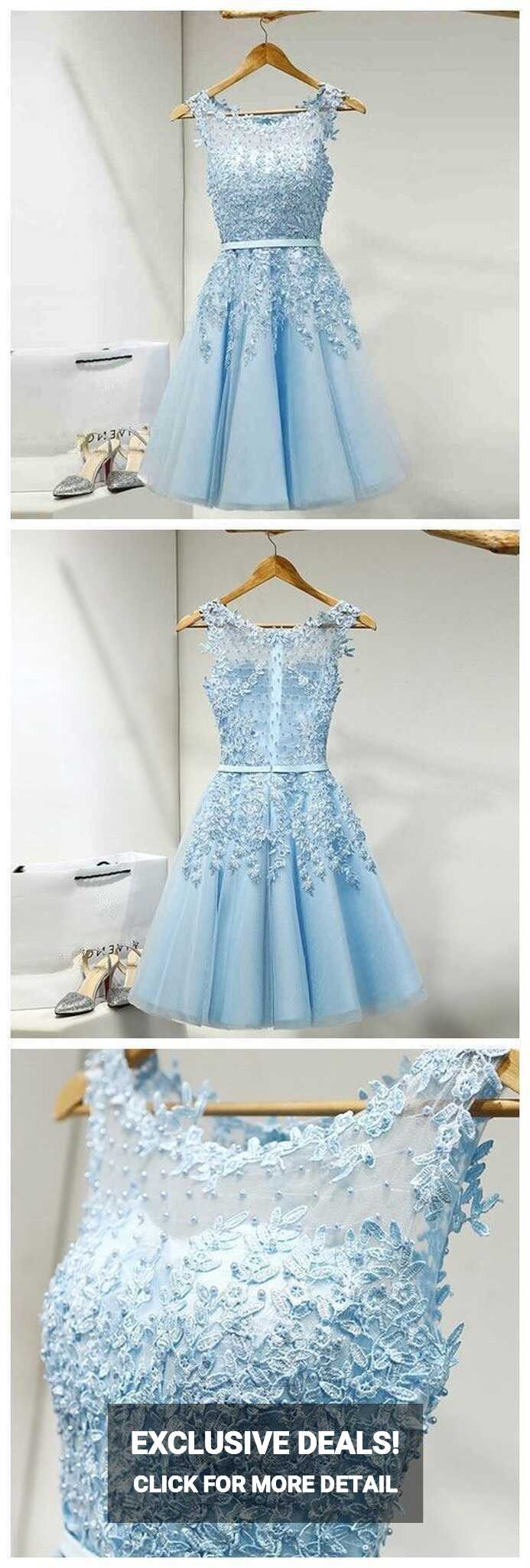 Beautiful Simple Light Blue Short Knee Length Homecoming Dresses ...