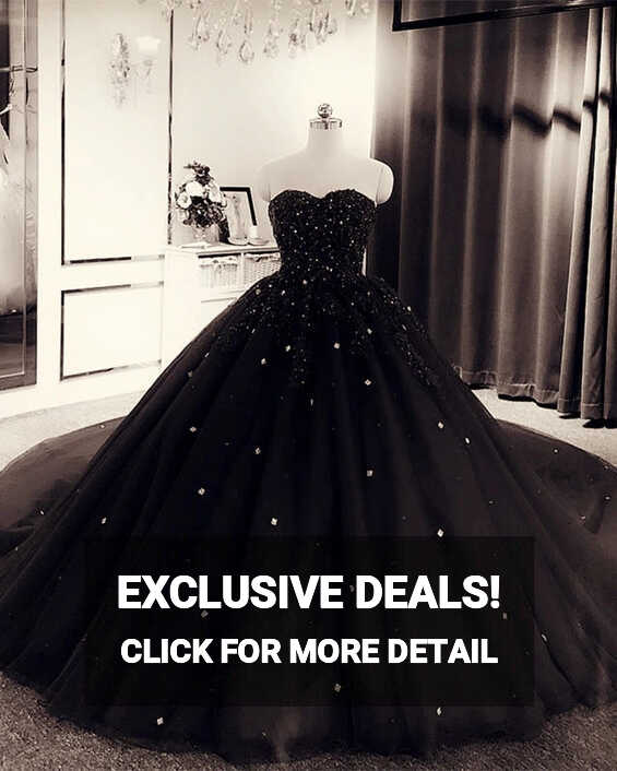 Beautiful Strapless Black Tulle Ball Gown Princess Prom Dresses ...