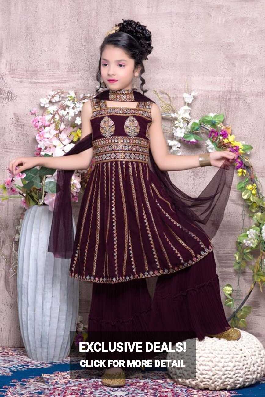 Beautiful Wine Fancy Embroidered Readymade Palazzo Salwar ...