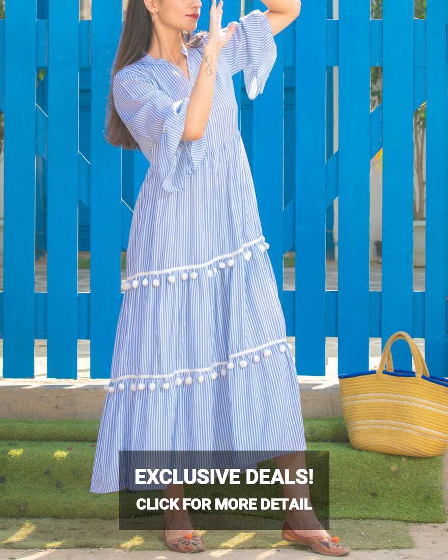 Bell sleeves cotton maxi dress by Empress Pitara | The Secret Label