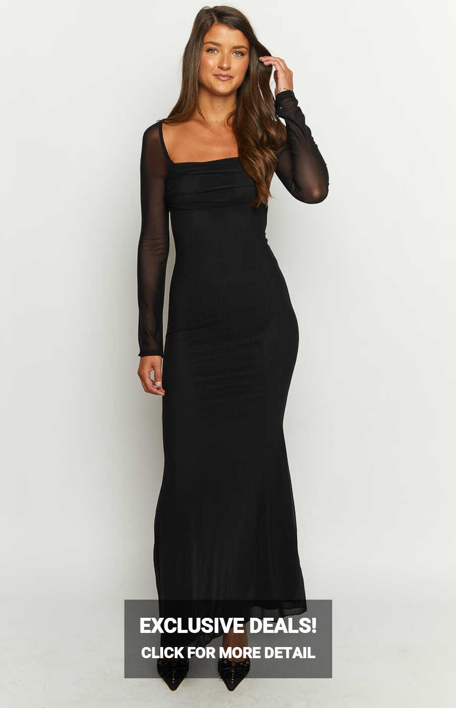 Beverley Black Mesh Long Sleeve Maxi Dress – Beginning Boutique US