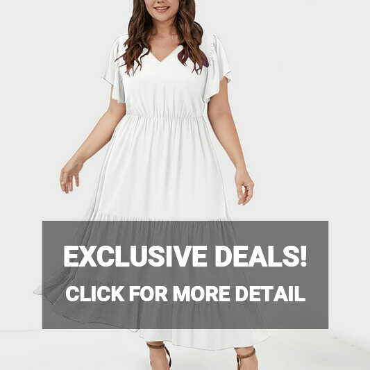 Bigersell 5XL Plus Size, V-Neck, Short Sleeve, Ruffle Midi Dress ...