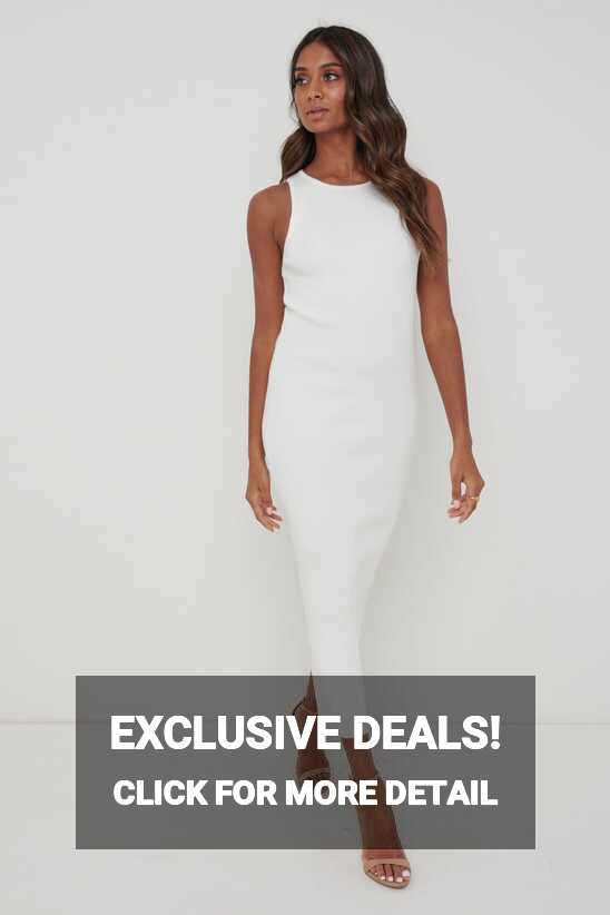 Billie Ribbed Racer Midi Dress - Cream – Pretty Lavish