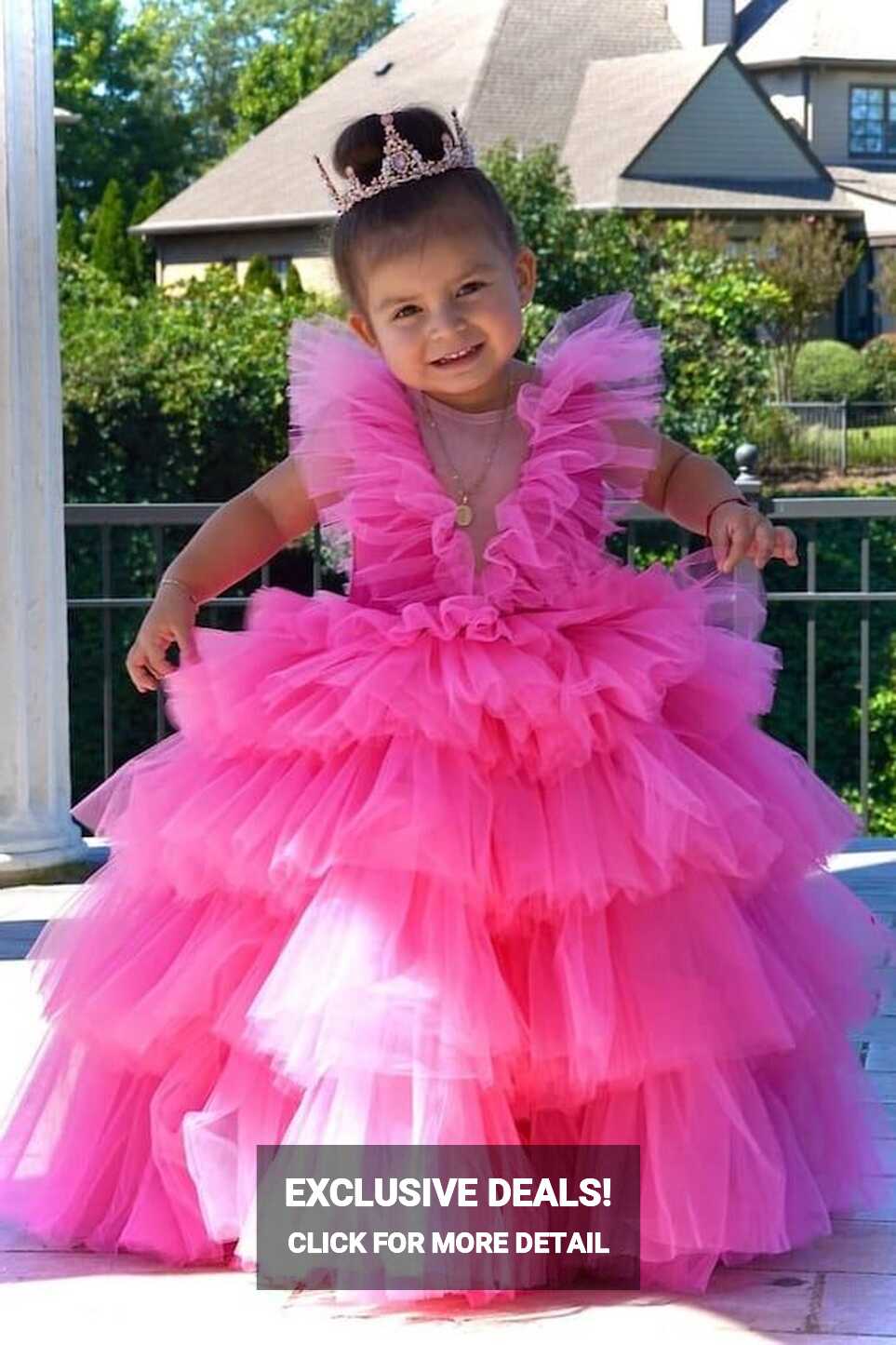 Birthday Party Baby Girl Dress, Bright Pink Girl Dress, Maxi Puffy ...