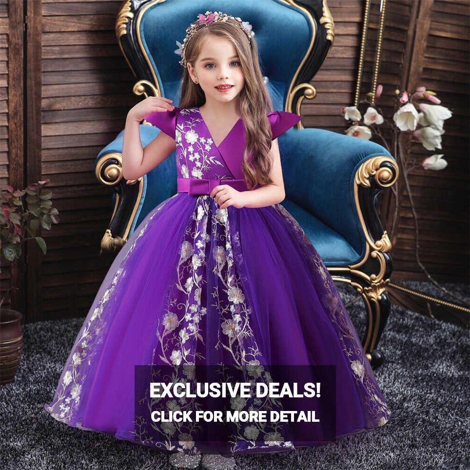 Birthday Party Kids Girls Tulle Maxi Dress Formal Wedding Prom ...