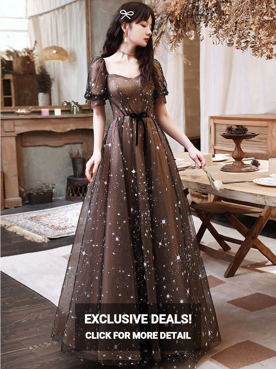 Black A-Line Lace Long Prom Dresses, Black Tulle Formal Evening ...