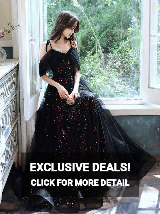 Black A-Line Long Prom Dresses, Black Formal Graduation Party ...