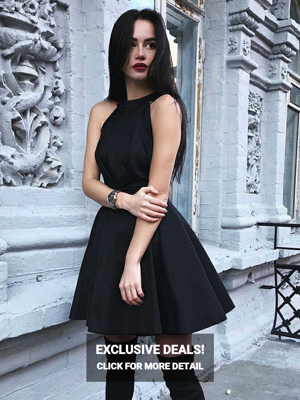 Black A Line Round Neck Pleated Satin Homecoming Dresses Short ...