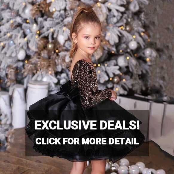 Black Baby Girl Birthday Dress Sequined Fluffy Flower Girl Dresses ...