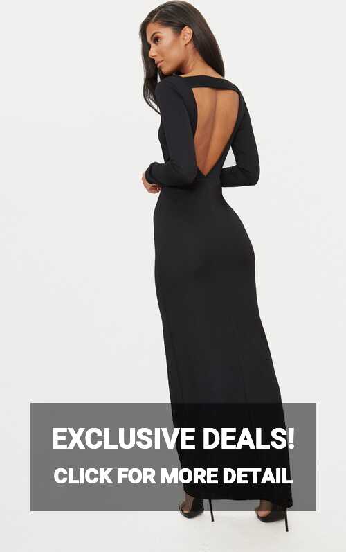 Black Backless Strap Detail Long Sleeve Maxi Dress ...