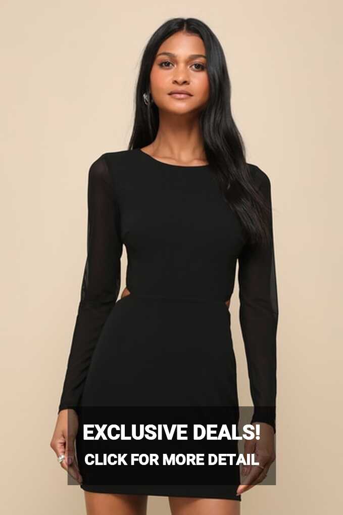 Black Bodycon Dress - Back Cutout Dress - Long Sleeve Mini Dress ...