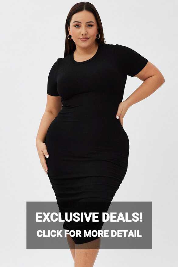 Black Bodycon Dress Short Sleeve Tie Front Or Back Midi - www ...