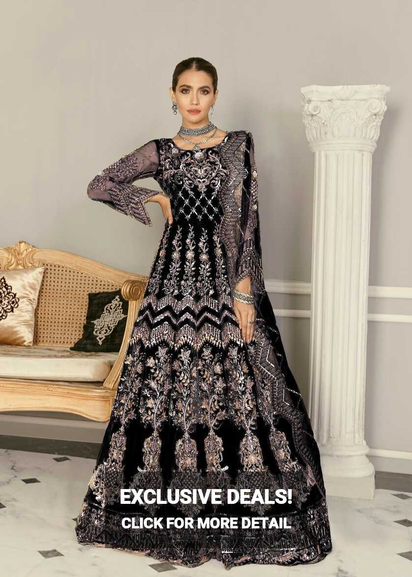 Black Bridal Maxi Dress With Hand Embroidery, Pakistani Designer ...