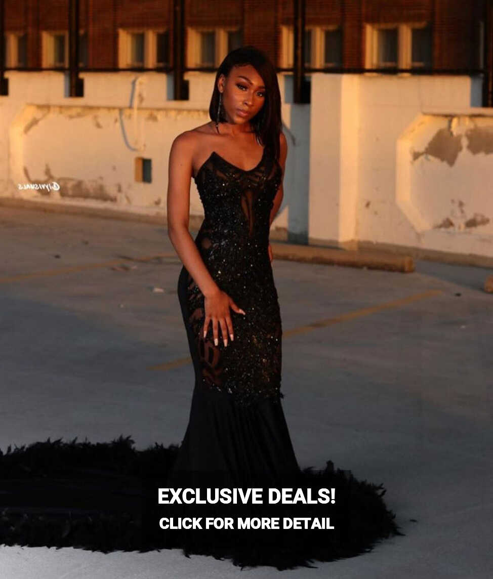 Black Chic Mermaid Prom Party GownsSweetheart Sequined Evening ...