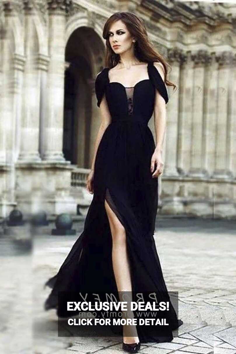 Black Chiffon Cold Shoulder Long Formal Dress