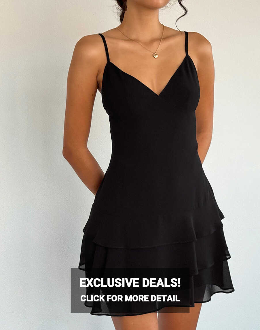 Black Chiffon Ruffle Mini Dress | Riasi – motelrocks.com