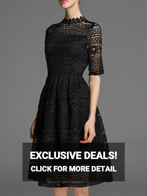 Black Collar A-Line Lace Dress