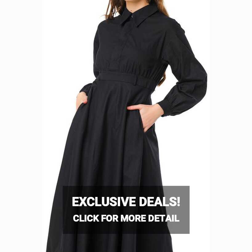 Black Collared Maxi Shirt Dress, Button Down Long Dress, Long ...