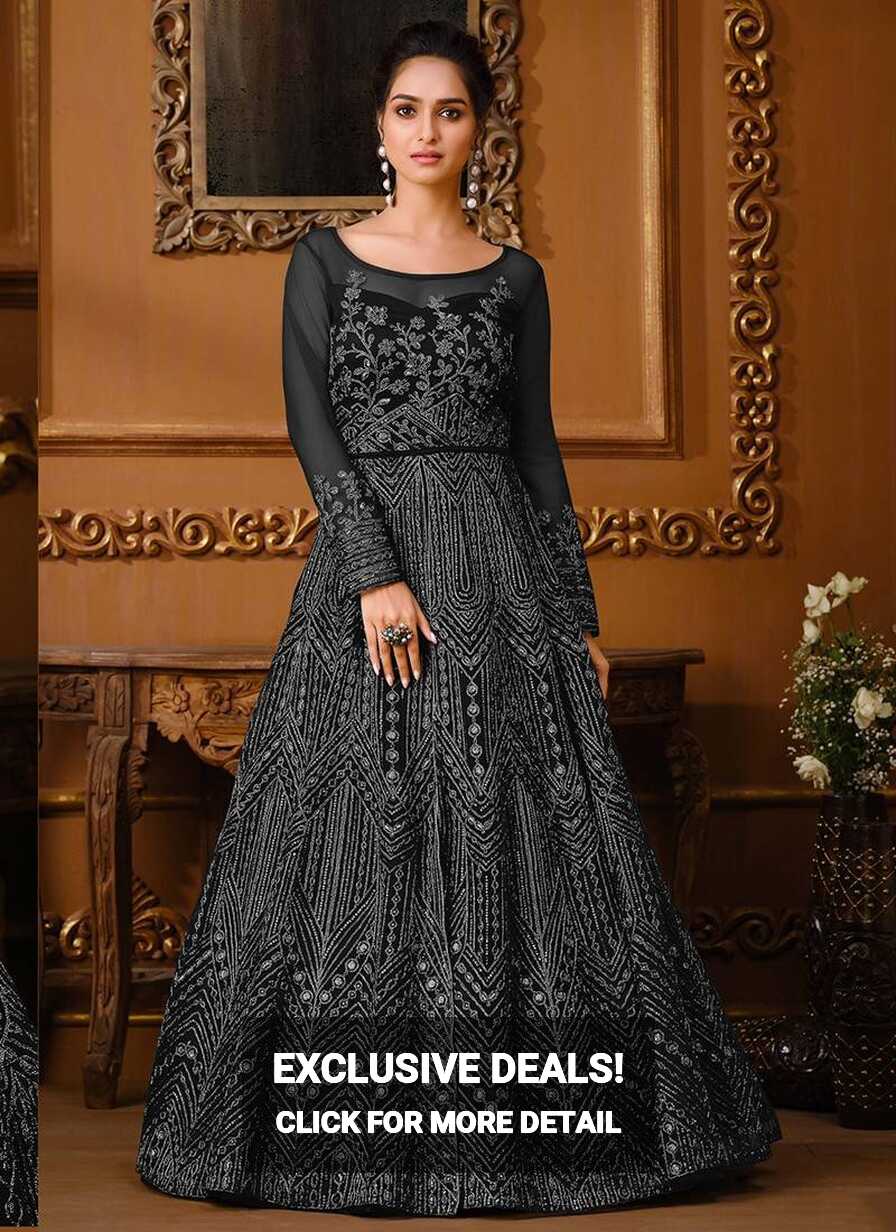 Black Colour New Fancy Wedding Wear Designer Heavy Butterfly Net ...